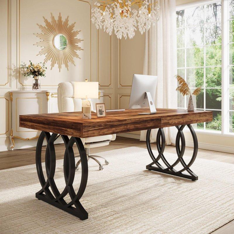 Beyaz ve Gold Metal Modern Ofis Masası - 161 cm - 326151
