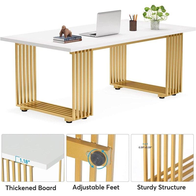 Beyaz ve Gold Modern Metal Ayaklı MDF Ofis Masası - 180 cm - 326788