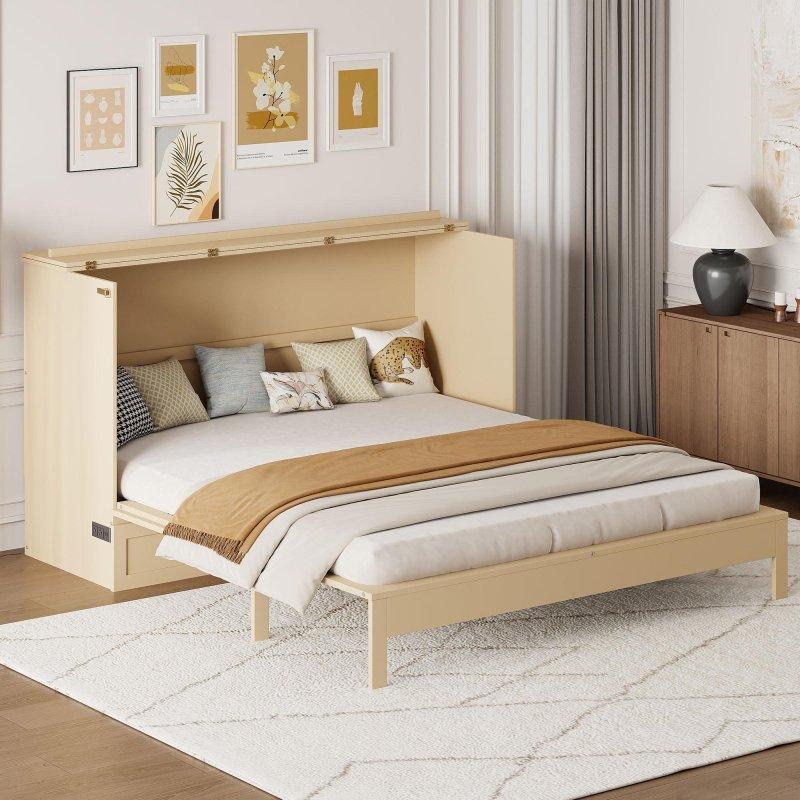 Beyaz ve Gold Rattan Detaylı Geniş Çekmeceli USB Portlu Duvar Yatağı - 161 cm - 266476