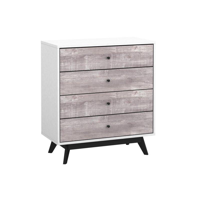 Beyaz ve Gri Beton Desenli 4 Çekmeceli Masif Ahşap Ayaklı Şifonyer - 81x40x88 cm - 305506