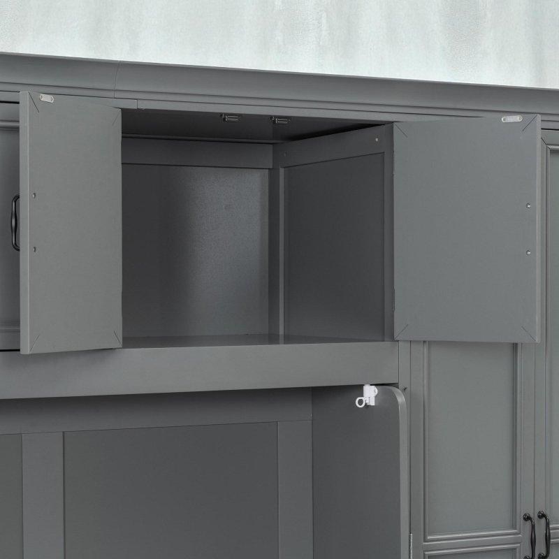 Beyaz ve Gri Masalı Gardıroplu MDF Tek Kişilik Duvar Yatağı - 262697
