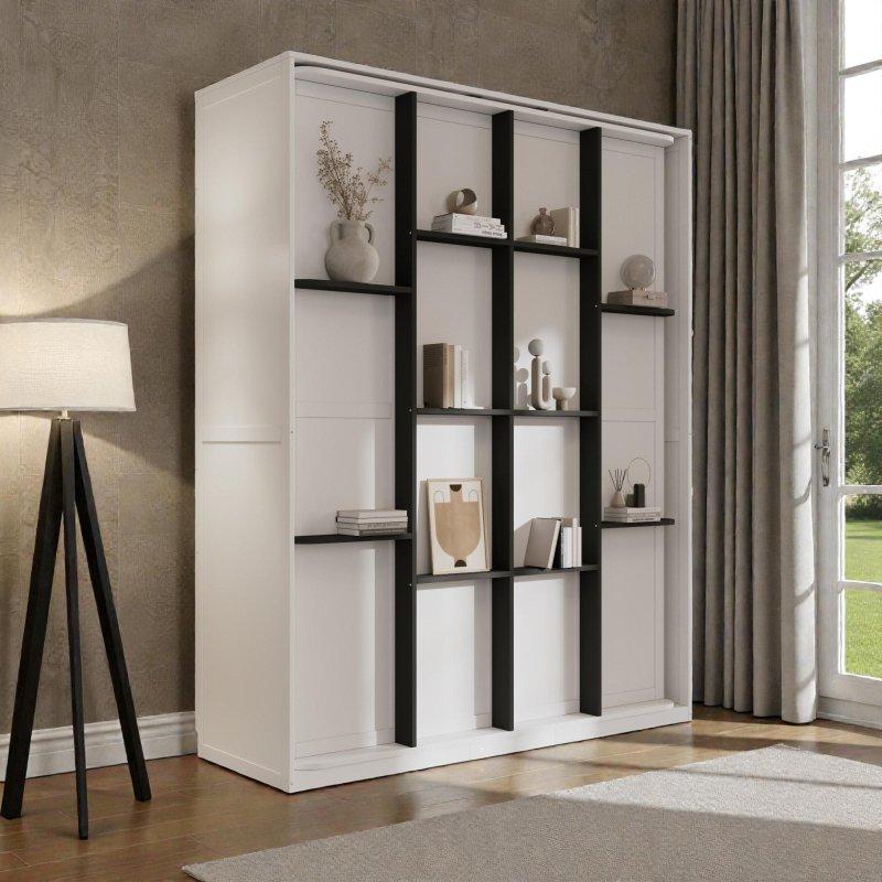Beyaz ve Gri MDF 360 Derece Dönebilen Raflı Queen Boy Duvar Yatağı - 265179