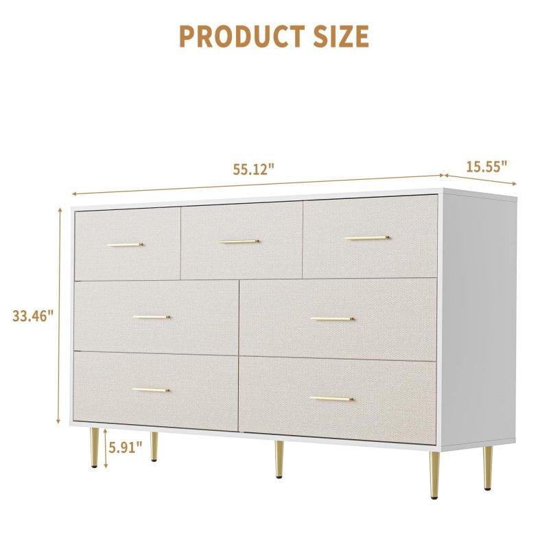 Beyaz ve Gri MDF 7 Çekmeceli Gold Metal Kulp ve Ayaklı Şifonyer - 295879
