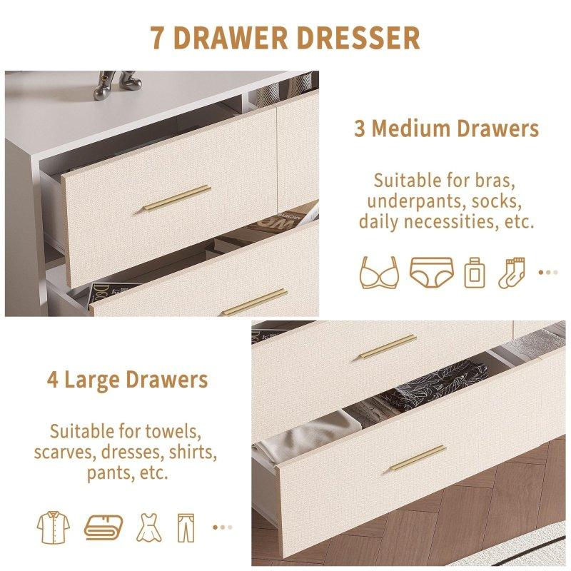 Beyaz ve Gri MDF 7 Çekmeceli Gold Metal Kulp ve Ayaklı Şifonyer - 295879