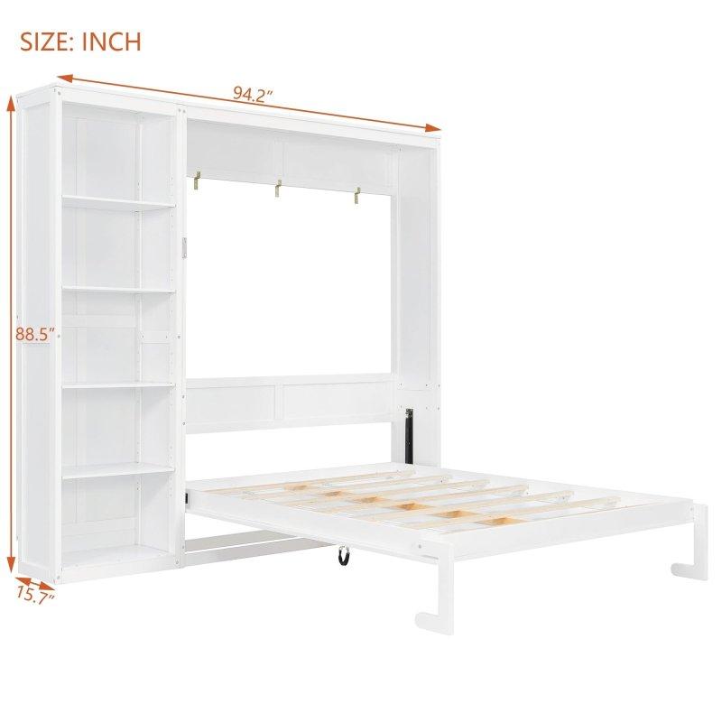 Beyaz ve Gri MDF Ayarlanabilir Raflı Dolaplı Duvar Yatağı - 209x225 cm - 262488