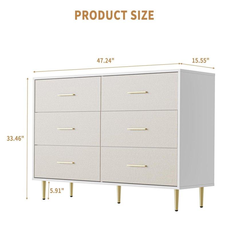 Beyaz ve Gri MDF Gold Metal Ayaklı 6 Çekmeceli Şifonyer - 308319