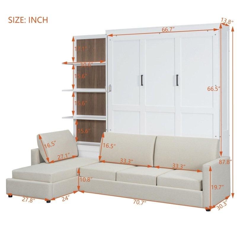 Beyaz ve Gri MDF Koltuklu ve Raflı Duvar Yatağı - 257x205x224 cm - 261330