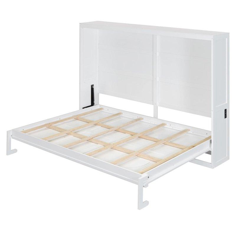 Beyaz ve Gri MDF Rattan Desenli Dolaplı Duvar Yatağı - Queen Size - 261685