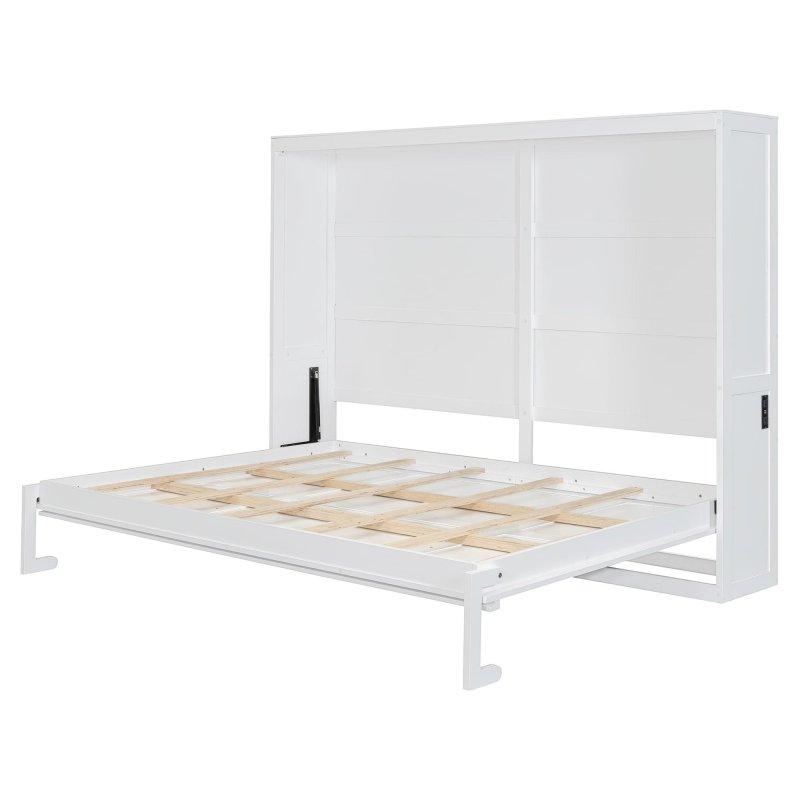Beyaz ve Gri MDF Rattan Desenli Dolaplı Duvar Yatağı - Queen Size - 261685