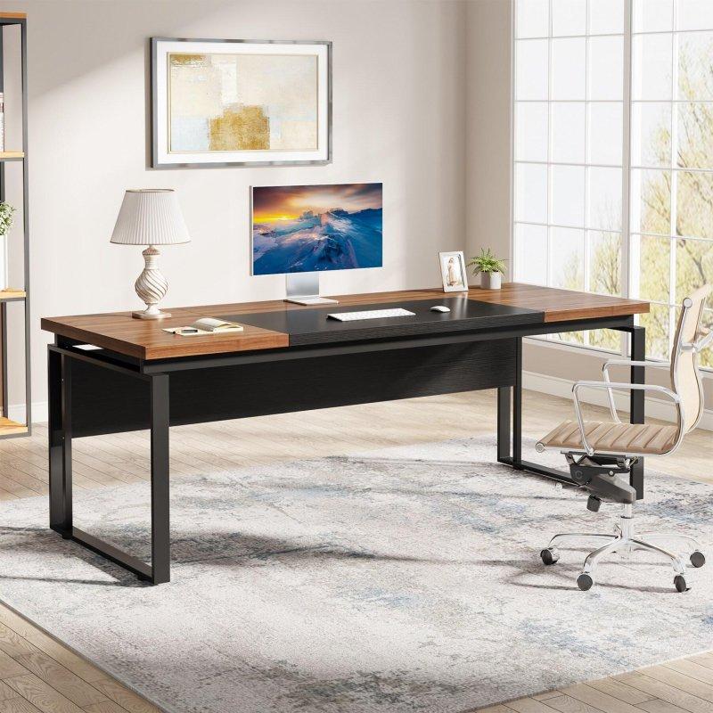 Beyaz ve Kahire Meşesi Metal Çerçeveli Modern Ofis Masası - 160 cm - 328107