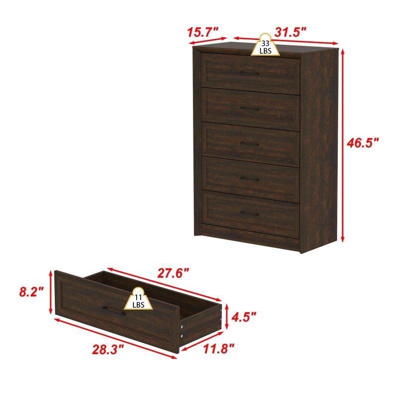 Beyaz ve Kahverengi Masif Çam 5 Çekmeceli Şifonyer - 119 cm - 295063