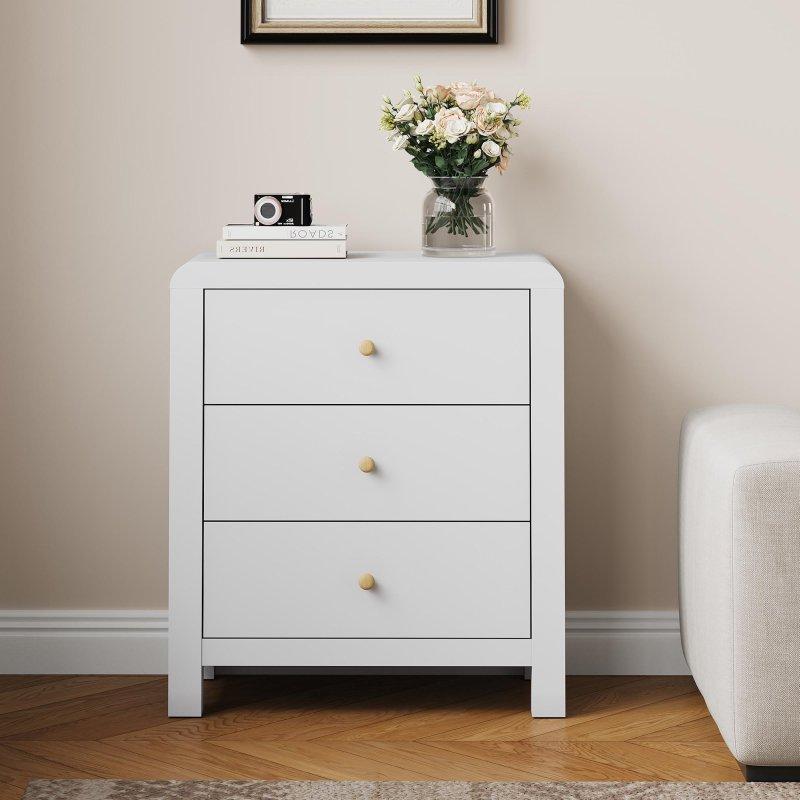 Beyaz ve Kahverengi MDF 3 Çekmeceli Modern Şifonyer - 60x36x69 cm - 298986