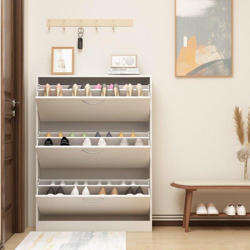 Beyaz ve Kahverengi MDF 3 Devrilir Çekmeceli Ayakkabı Şifonyeri - 81 cm - 298978