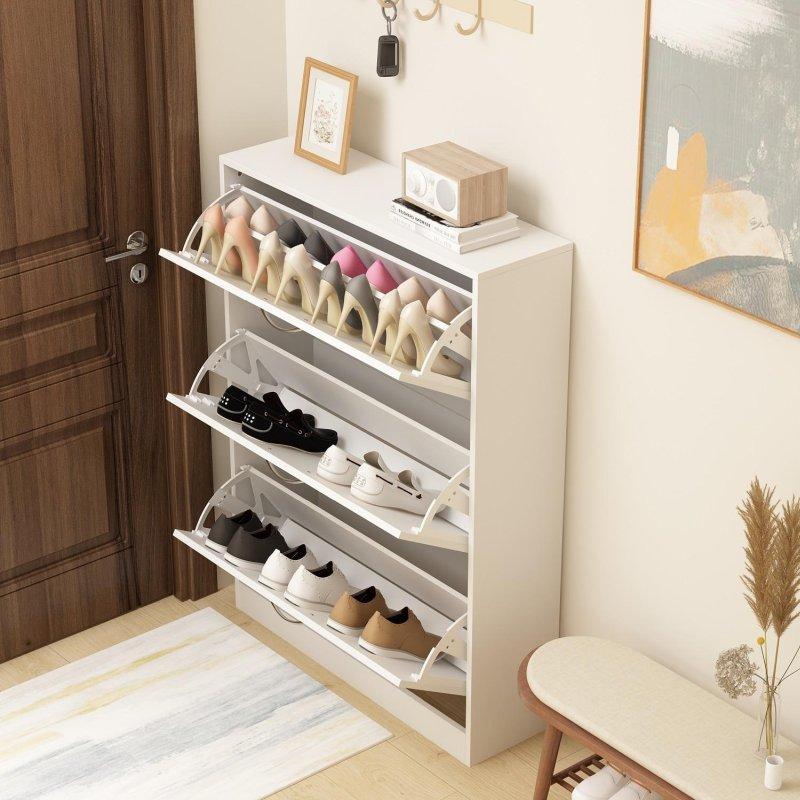 Beyaz ve Kahverengi MDF 3 Devrilir Çekmeceli Ayakkabı Şifonyeri - 81 cm - 298978