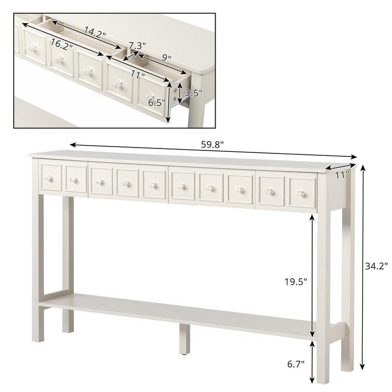 Beyaz ve Kahverengi MDF 4 Çekmeceli Raflı Dresuar - 153x28x87 cm - 331469