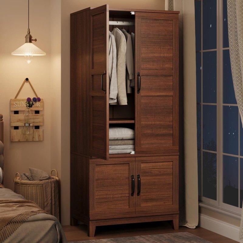 Beyaz ve Kahverengi MDF 4 Kapaklı Ayarlanabilir Raflı Şifonyer - 81x54x183 cm - 309019