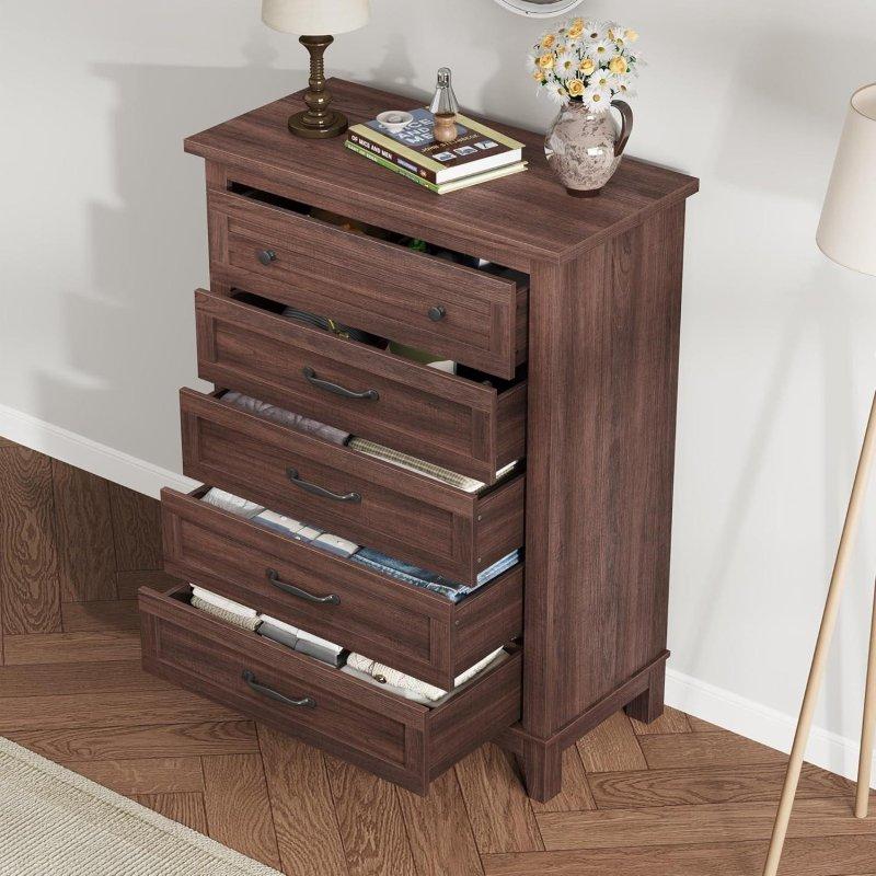 Beyaz ve Kahverengi MDF 5 Çekmeceli Desenli Şifonyer - 81x41x105 cm - 305491