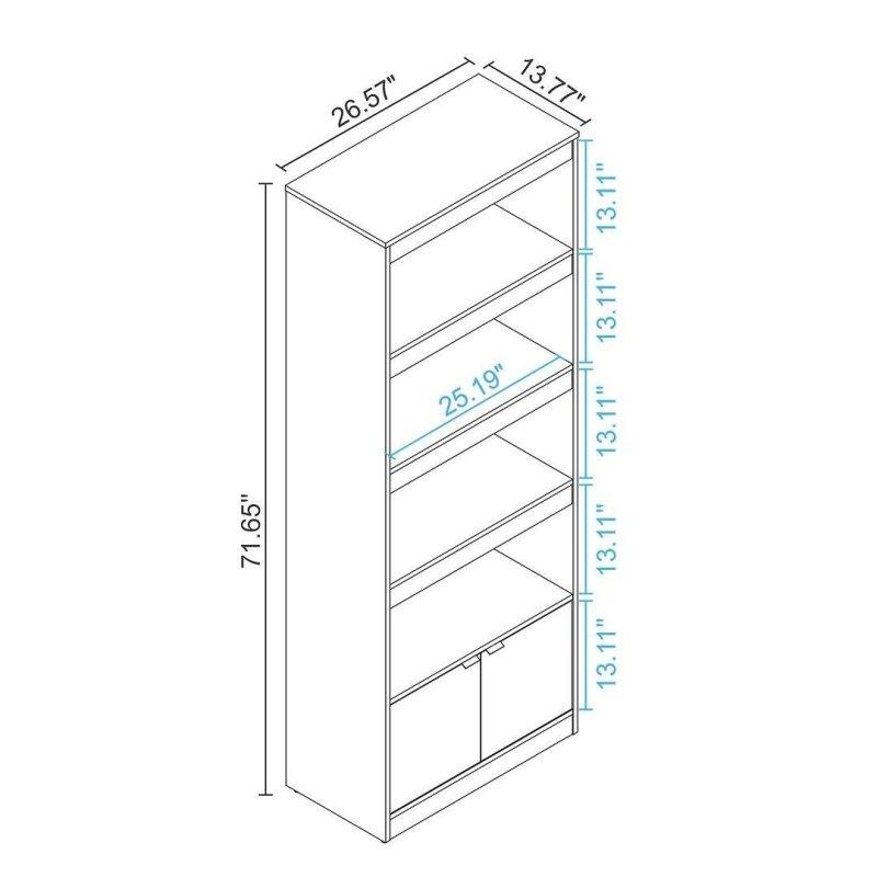 Beyaz ve Kahverengi MDF 5 Raflı Yavaş Kapanan Kapaklı Kitaplık - 68x182x35 cm - 318687
