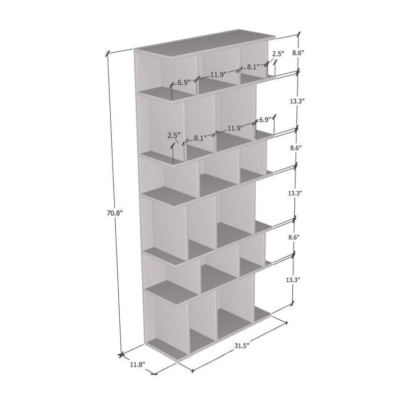 Beyaz ve Kahverengi MDF 6 Raflı İki Renkli Dar Kitaplık - 81x180 cm - 313418