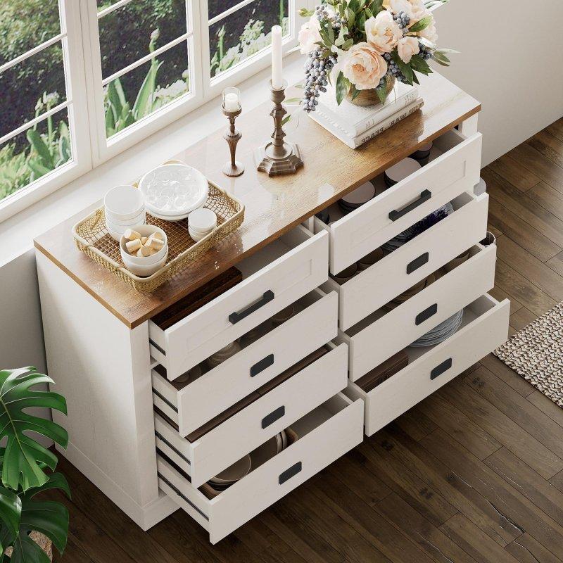 Beyaz ve Kahverengi MDF 8 Çekmeceli Metal Bilyalı Raylı Şifonyer - 120x40x82 cm - 298120