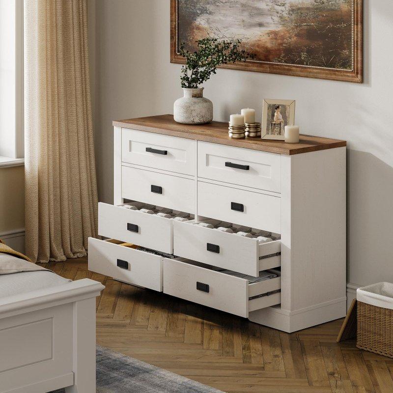 Beyaz ve Kahverengi MDF 8 Çekmeceli Metal Bilyalı Raylı Şifonyer - 120x40x82 cm - 298120
