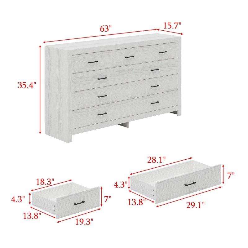Beyaz ve Kahverengi MDF 9 Çekmeceli Ahşap Dokulu Şifonyer - 161 cm - 301683