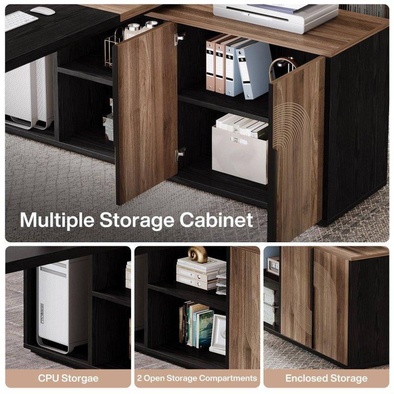 Beyaz ve Kahverengi MDF Dolaplı ve Raflı L Tipi Ofis Masası - 191 cm - 326589