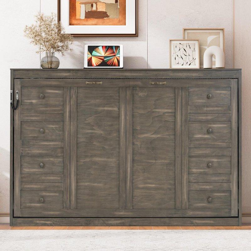 Beyaz ve Kahverengi MDF Masalı LED Aydınlatmalı Hidrolik Duvar Yatağı - 154 cm - 262585