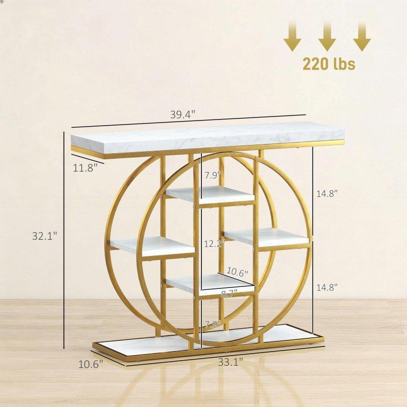 Beyaz ve Kahverengi MDF Raflı Yuvarlak Çelik İskeletli Dresuar - 101 cm - 331530