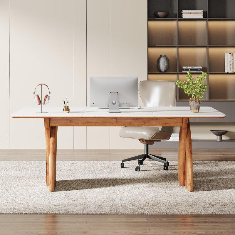 Beyaz ve Kahverengi MDF X Ayaklı Modern Ofis Masası - 161x81 cm - 326385