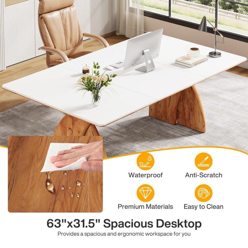 Beyaz ve Kahverengi MDF X Ayaklı Modern Ofis Masası - 161x81 cm - 326385