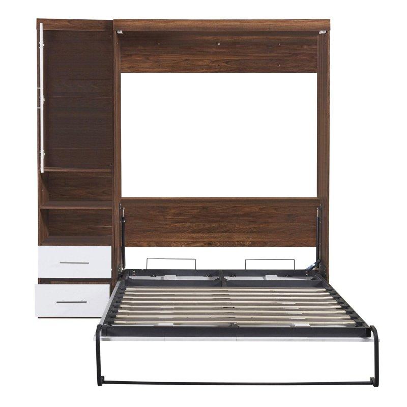 Beyaz ve Kahverengi MDF Yan Dolaplı LED Işıklı Duvar Yatağı - 266858