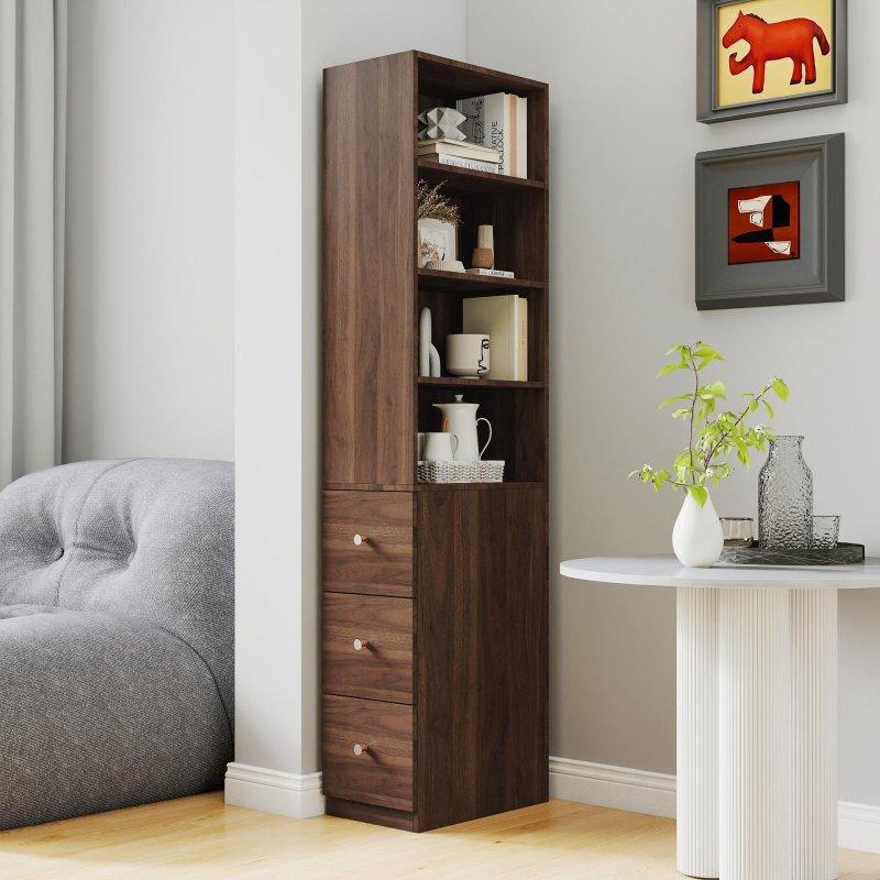 Beyaz ve Kahverengi MDF Yandan 3 Çekmeceli 4 Raflı Kitaplık - 181 cm - 315718