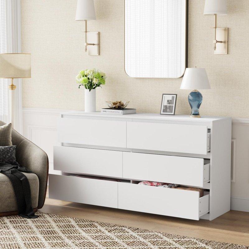 Beyaz ve Koyu Kahverengi MDF 6 Çekmeceli Metal Ayaklı Şifonyer - 150 cm - 295421