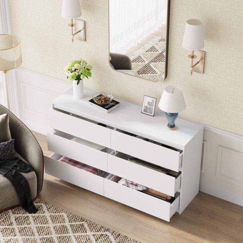 Beyaz ve Koyu Kahverengi MDF 6 Çekmeceli Metal Ayaklı Şifonyer - 150 cm - 295421