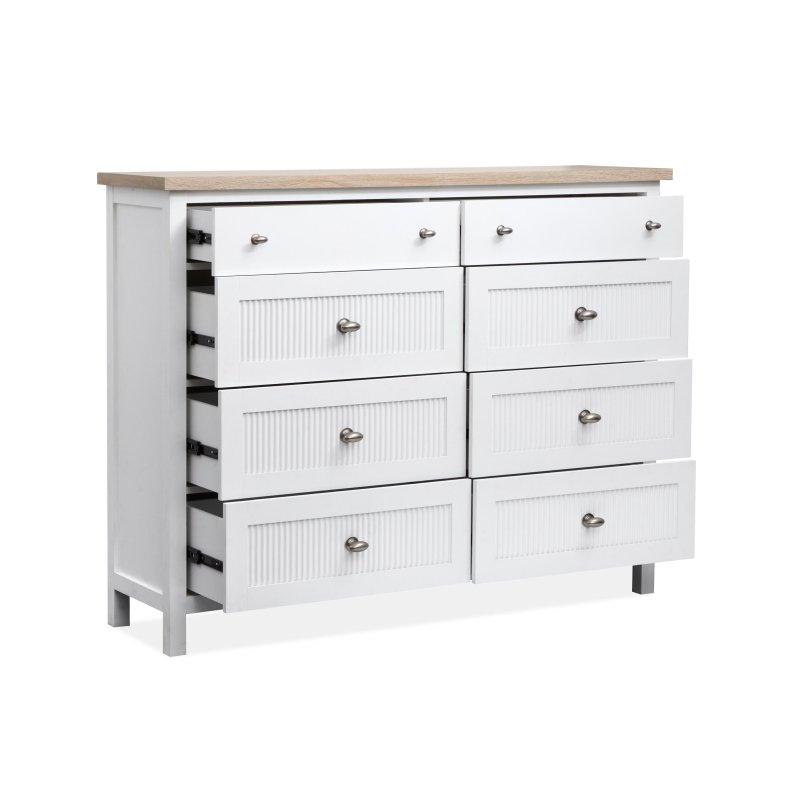 Beyaz ve Kum Rengi MDF ve Masif Ahşap 8 Çekmeceli Şifonyer - 153x42x119 cm - 308261