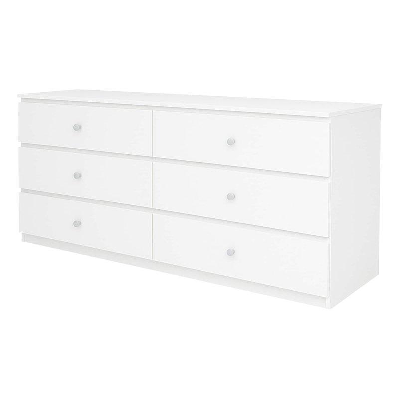 Beyaz ve Meşe 6 Çekmeceli Kulpsuz Modern Şifonyer - 299648