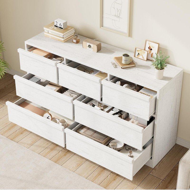 Beyaz ve Meşe 7 Çekmeceli Geniş Şifonyer - 138 cm - 304593