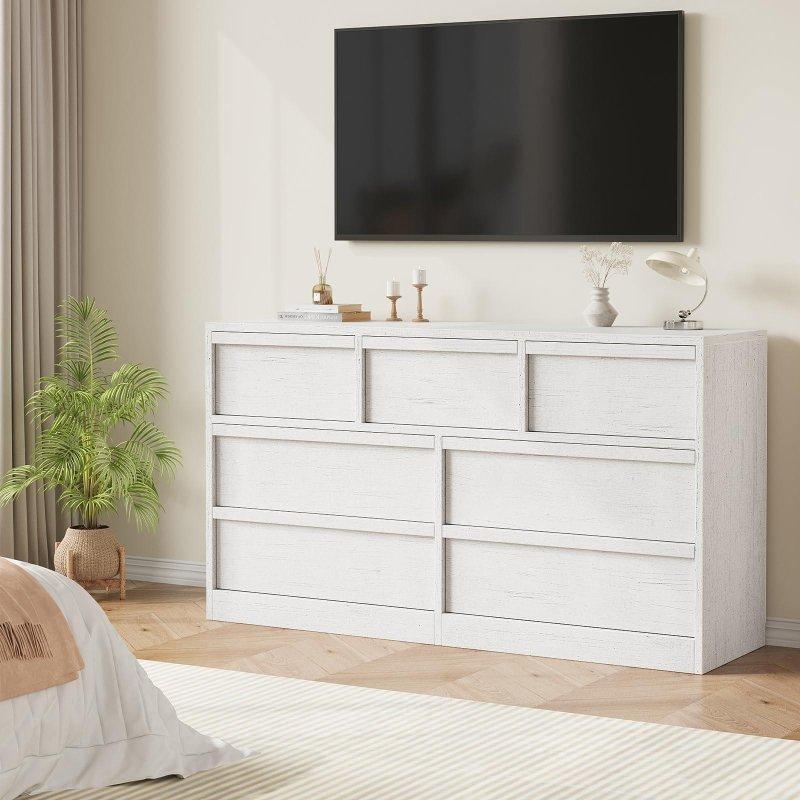 Beyaz ve Meşe 7 Çekmeceli Geniş Şifonyer - 138 cm - 304593