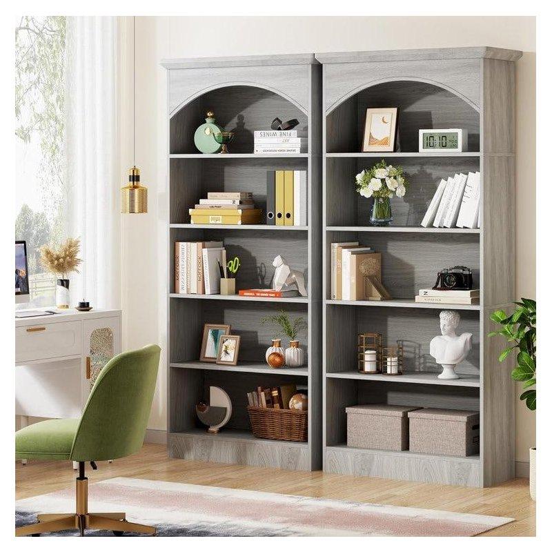Beyaz ve Meşe Ahşap 5 Raflı Dar Tasarım Kitaplık - 181 cm - 313042