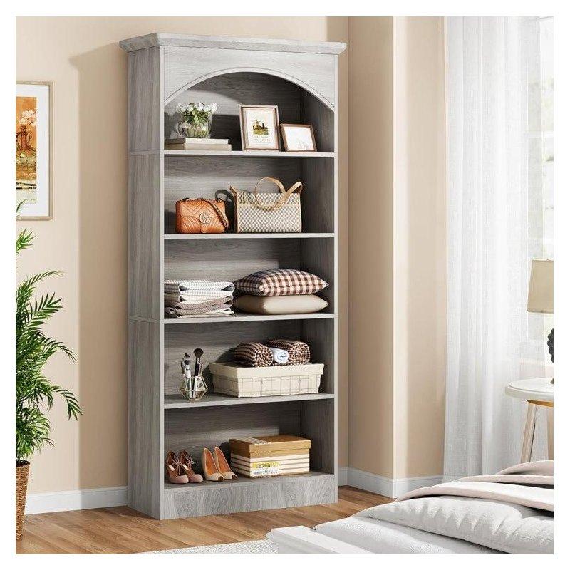 Beyaz ve Meşe Ahşap 5 Raflı Dar Tasarım Kitaplık - 181 cm - 313042