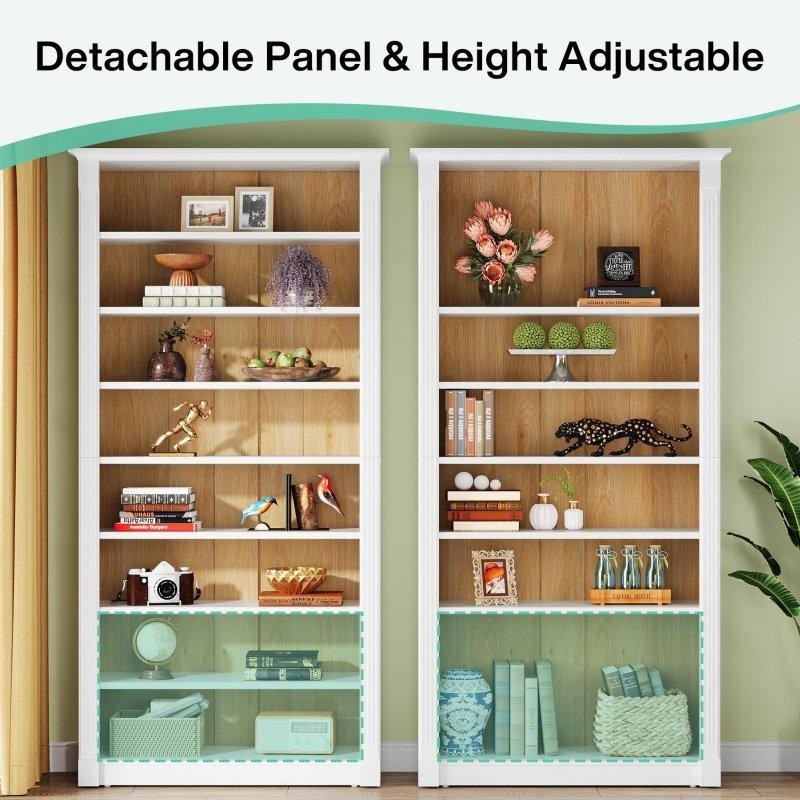 Beyaz ve Meşe MDF 8 Katlı Ayarlanabilir Raflı Kitaplık - 81x81x180 cm - 319113