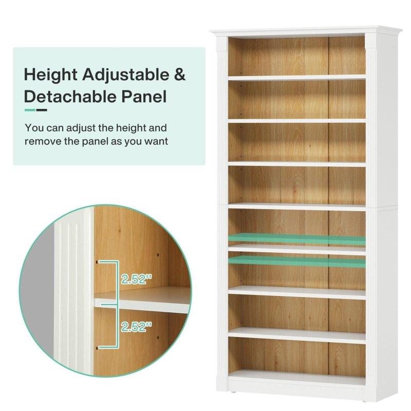 Beyaz ve Meşe MDF 8 Katlı Ayarlanabilir Raflı Kitaplık - 81x81x180 cm - 319113