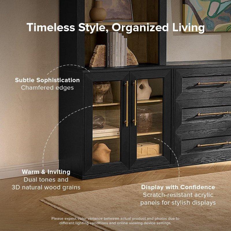 Beyaz ve Meşe MDF Akrilik Kapaklı Modüler Kitaplık - 320058
