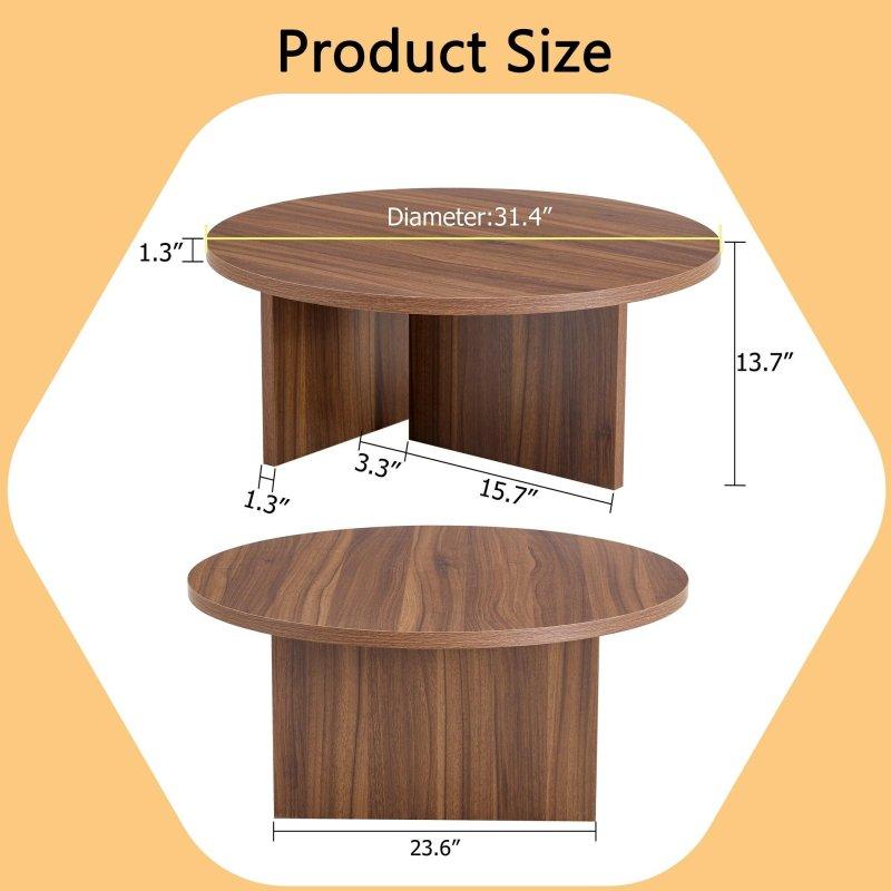 Beyaz ve Naturel MDF Modern İskandinav Tasarım Yuvarlak Orta Sehpa - 81 cm - 240055