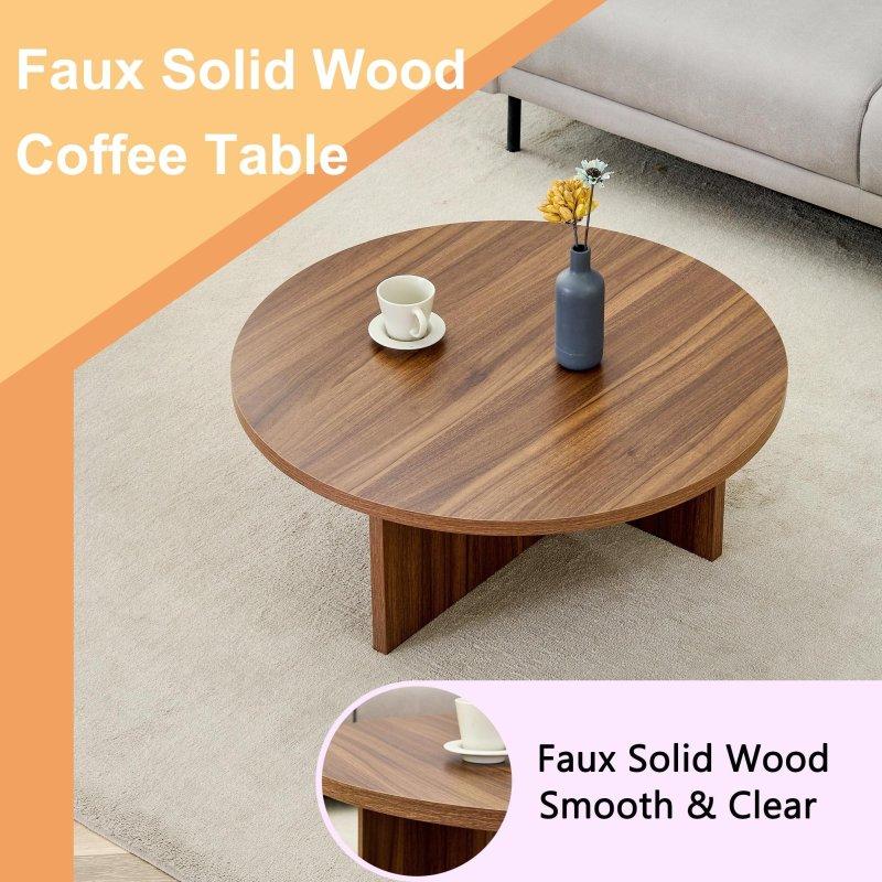 Beyaz ve Naturel MDF Modern İskandinav Tasarım Yuvarlak Orta Sehpa - 81 cm - 240055