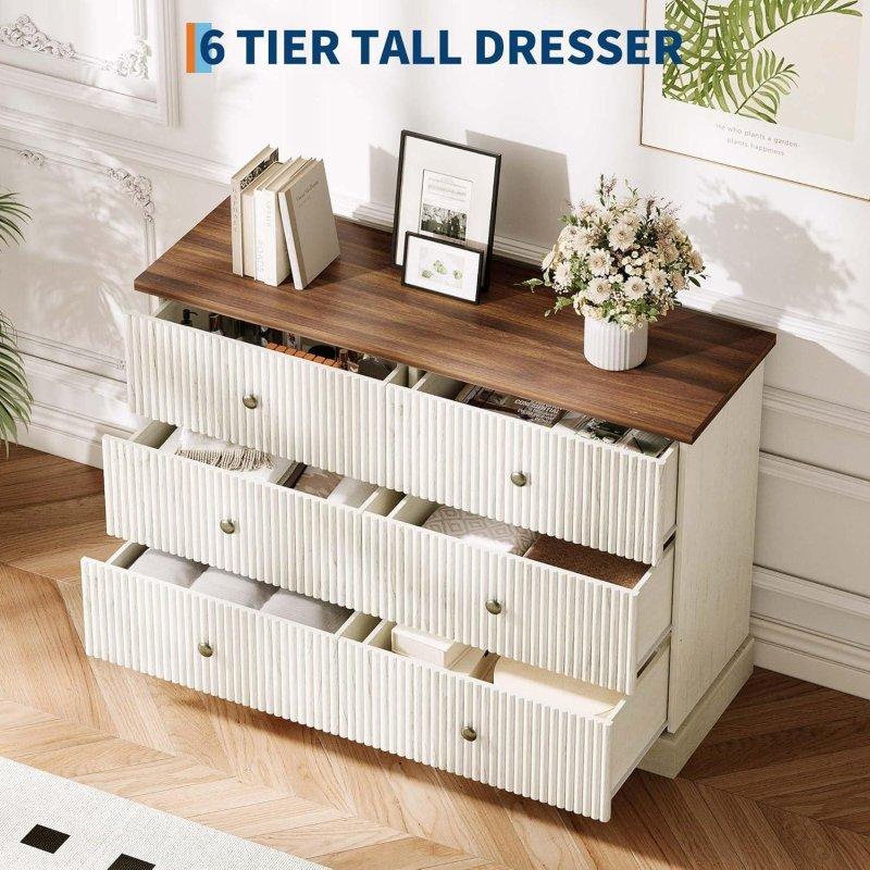 Beyaz ve Natürel Yivli 6 Çekmeceli MDF Şifonyer - 309481