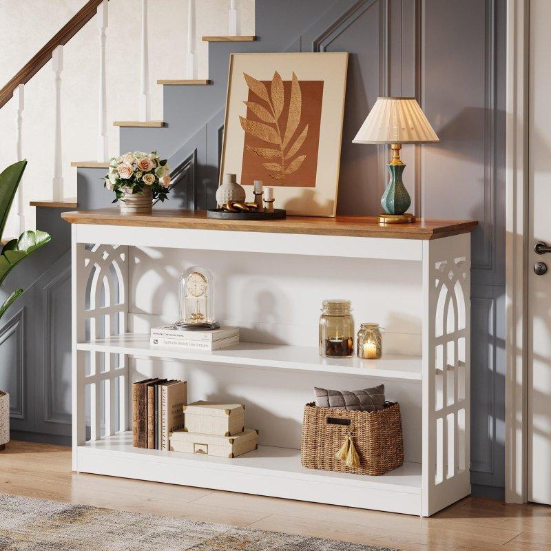 Beyaz ve Rustik Kahverengi MDF 3 Raflı Dresuar - 105 cm - 333093