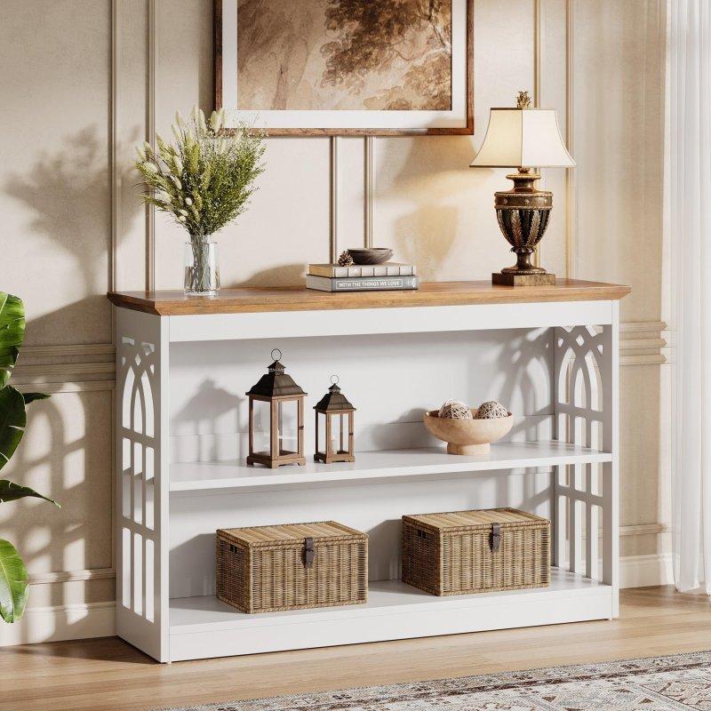 Beyaz ve Rustik Kahverengi MDF 3 Raflı Dresuar - 105 cm - 333093