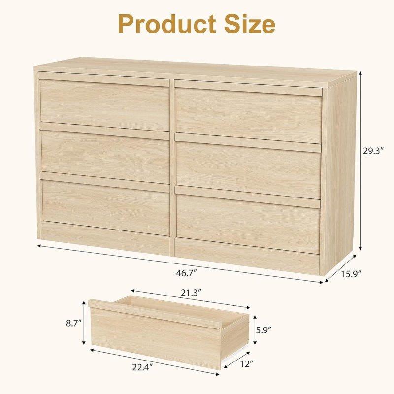 Beyaz ve Sarı MDF ve Masif Ahşap Geniş Çekmeceli İskandinav Şifonyer - 311453